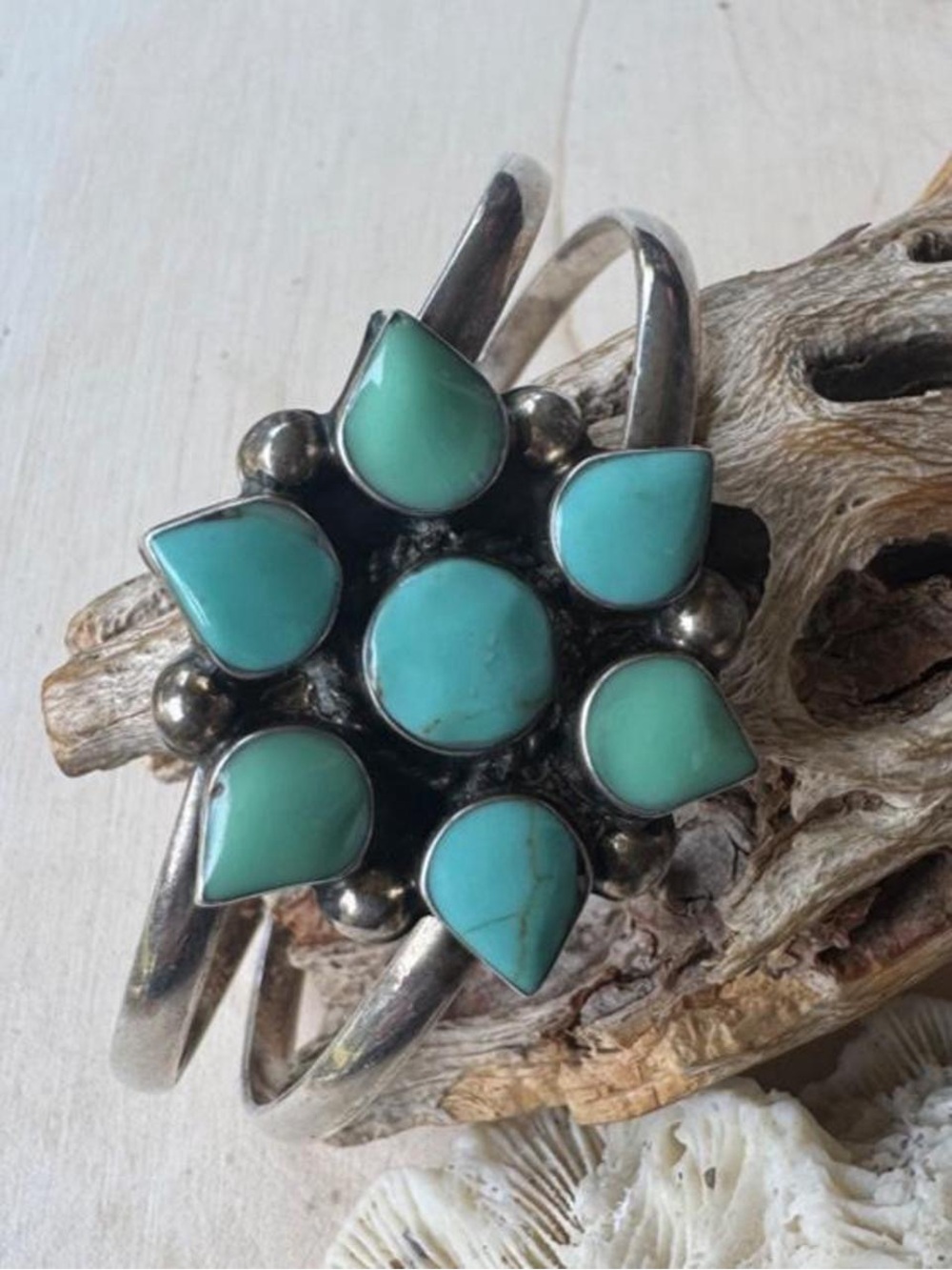 Vintage Southwestern Turquoise 92 Sterling Silver Cuff Bracelet Mexico